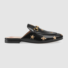 Load image into Gallery viewer, Gucci Women Princetown Embroidered Leather Slipper 1.27cm Heel-Black
