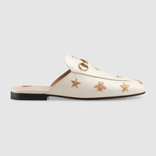 Load image into Gallery viewer, Gucci Women Princetown Embroidered Leather Slipper 1.27cm Heel-White