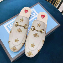 Load image into Gallery viewer, Gucci Women Princetown Embroidered Leather Slipper 1.27cm Heel-White