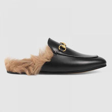 Load image into Gallery viewer, Gucci Women Princetown Leather Slipper with Lamb Wool-Black