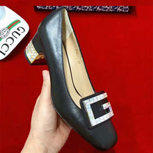 Load image into Gallery viewer, Gucci Women Shoe Leather Mid-Heel Pump with Crystal G 50mm Heel-Black