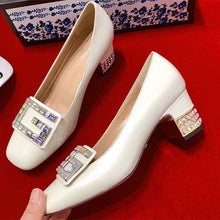 Load image into Gallery viewer, Gucci Women Shoe Leather Mid-Heel Pump with Crystal G 50mm Heel-White