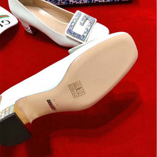 Load image into Gallery viewer, Gucci Women Shoe Leather Mid-Heel Pump with Crystal G 50mm Heel-White