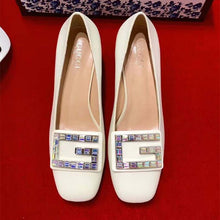 Load image into Gallery viewer, Gucci Women Shoe Leather Mid-Heel Pump with Crystal G 50mm Heel-White