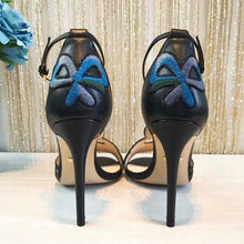 Load image into Gallery viewer, Gucci Women Shoes Embroidered Leather Mid-Heel Sandal 100mm Heel-Black