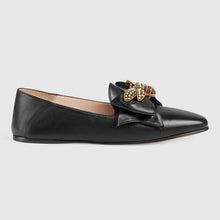 Load image into Gallery viewer, Gucci Women Shoes Leather Ballet Flat with Bow 10mm Heel-Black