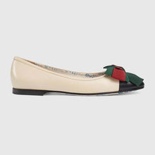Load image into Gallery viewer, Gucci Women Shoes Leather Ballet Flat with Bow 10mm Heel-White