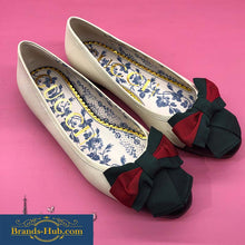 Load image into Gallery viewer, Gucci Women Shoes Leather Ballet Flat with Web Bow 10mm Heel-White