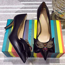 Load image into Gallery viewer, Gucci Women Shoes Leather Mid-Heel Pump with Bow 75mm Heel-Black