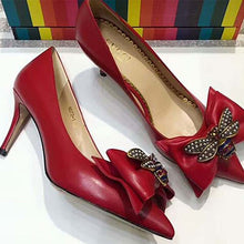 Load image into Gallery viewer, Gucci Women Shoes Leather Mid-Heel Pump with Bow 75mm Heel-Red