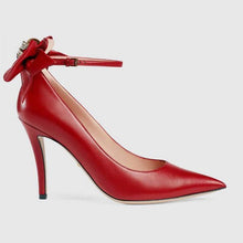 Load image into Gallery viewer, Gucci Women Shoes Leather Pump with Bow 85mm Heel-Red