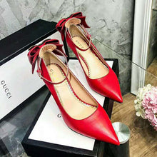 Load image into Gallery viewer, Gucci Women Shoes Leather Pump with Bow 85mm Heel-Red