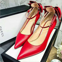 Load image into Gallery viewer, Gucci Women Shoes Leather Pump with Bow 85mm Heel-Red