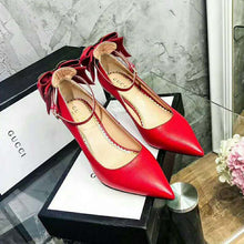 Load image into Gallery viewer, Gucci Women Shoes Leather Pump with Bow 85mm Heel-Red