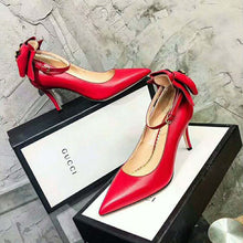 Load image into Gallery viewer, Gucci Women Shoes Leather Pump with Bow 85mm Heel-Red