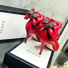 Load image into Gallery viewer, Gucci Women Shoes Leather Pump with Bow 85mm Heel-Red