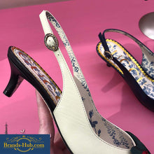 Load image into Gallery viewer, Gucci Women Shoes Leather Sling-Back Pump with Web Bow 50mm Heel-White