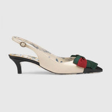 Load image into Gallery viewer, Gucci Women Shoes Leather Sling-Back Pump with Web Bow 50mm Heel-White