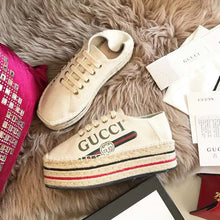 Load image into Gallery viewer, Gucci Women Shoes Logo Platform Espadrille 50mm Heel-White