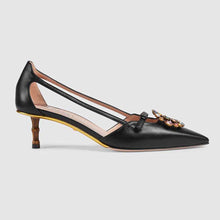 Load image into Gallery viewer, Gucci Women Shoes Metallic Leather Pump with Crystal Double G 50mm Heel-Black
