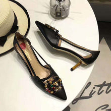 Load image into Gallery viewer, Gucci Women Shoes Metallic Leather Pump with Crystal Double G 50mm Heel-Black