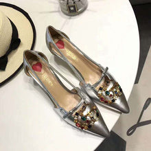 Load image into Gallery viewer, Gucci Women Shoes Metallic Leather Pump with Crystal Double G 50mm Heel-Silver