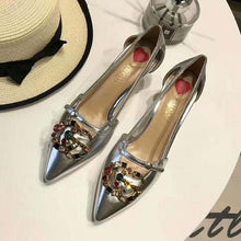 Load image into Gallery viewer, Gucci Women Shoes Metallic Leather Pump with Crystal Double G 50mm Heel-Silver