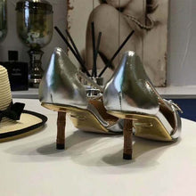 Load image into Gallery viewer, Gucci Women Shoes Metallic Leather Pump with Crystal Double G 50mm Heel-Silver