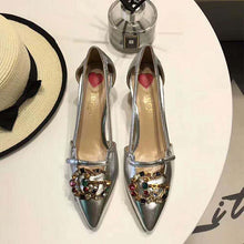 Load image into Gallery viewer, Gucci Women Shoes Metallic Leather Pump with Crystal Double G 50mm Heel-Silver