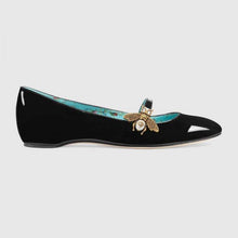 Load image into Gallery viewer, Gucci Women Shoes Patent Leather Ballet Flat with Bee 10mm Heel-Black