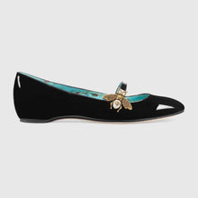Load image into Gallery viewer, Gucci Women Shoes Patent Leather Ballet Flat with Bee 10mm Heel-Black