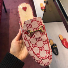 Load image into Gallery viewer, Gucci Women Shoes Princetown GG Canvas Slipper 10mm Heel-Pink