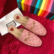 Load image into Gallery viewer, Gucci Women Shoes Princetown GG Canvas Slipper 10mm Heel-Pink