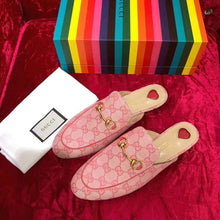 Load image into Gallery viewer, Gucci Women Shoes Princetown GG Canvas Slipper 10mm Heel-Pink