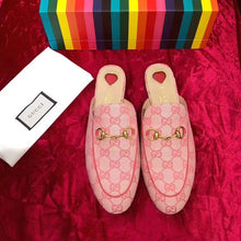 Load image into Gallery viewer, Gucci Women Shoes Princetown GG Canvas Slipper 10mm Heel-Pink