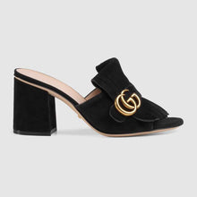 Load image into Gallery viewer, Gucci Women Suede Mid-Heel Slide 75mm Heel-Silver