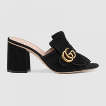 Load image into Gallery viewer, Gucci Women Suede Mid-Heel Slide 75mm Heel-Silver