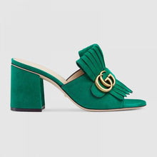Load image into Gallery viewer, Gucci Women Suede Mid-Heel Slide 75mm Heel-Silver
