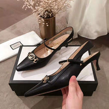 Load image into Gallery viewer, Gucci Women Zumi Leather Low-Heel Slingback Pump 4.6cm Height-Black