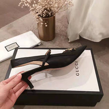 Load image into Gallery viewer, Gucci Women Zumi Leather Low-Heel Slingback Pump 4.6cm Height-Black