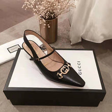 Load image into Gallery viewer, Gucci Women Zumi Leather Low-Heel Slingback Pump 4.6cm Height-Black