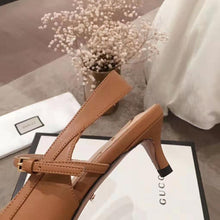 Load image into Gallery viewer, Gucci Women Zumi Leather Low-Heel Slingback Pump 4.6cm Height-Brown