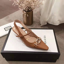 Load image into Gallery viewer, Gucci Women Zumi Leather Low-Heel Slingback Pump 4.6cm Height-Brown