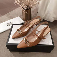 Load image into Gallery viewer, Gucci Women Zumi Leather Low-Heel Slingback Pump 4.6cm Height-Brown
