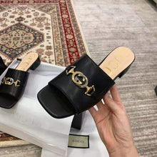 Load image into Gallery viewer, Gucci Women Zumi Leather Slide Sandal Interlocking G Horsebit Black Leather 2.5 cm Heel Height