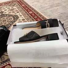 Load image into Gallery viewer, Gucci Women Zumi Leather Slide Sandal Interlocking G Horsebit Black Leather 2.5 cm Heel Height