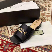 Load image into Gallery viewer, Gucci Women Zumi Leather Slide Sandal Interlocking G Horsebit Black Leather 2.5 cm Heel Height