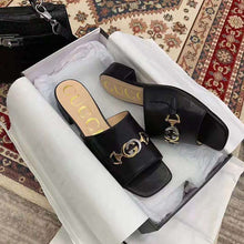Load image into Gallery viewer, Gucci Women Zumi Leather Slide Sandal Interlocking G Horsebit Black Leather 2.5 cm Heel Height