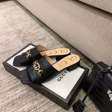 Load image into Gallery viewer, Gucci Women Zumi Leather Slide Sandal Interlocking G Horsebit Black Leather 2.5 cm Heel Height
