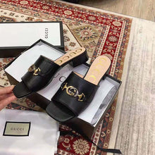 Load image into Gallery viewer, Gucci Women Zumi Leather Slide Sandal Interlocking G Horsebit Black Leather 2.5 cm Heel Height